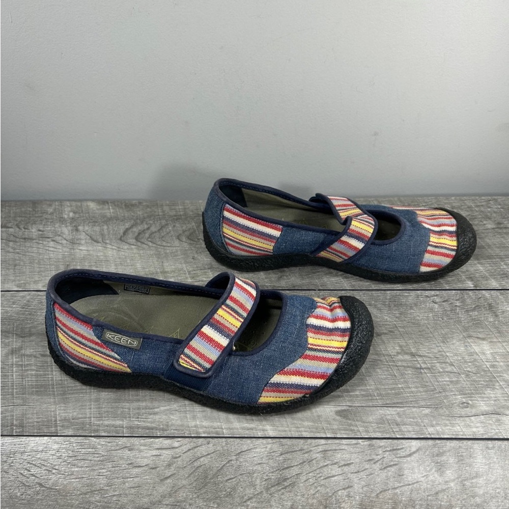Keen 1010229 Harvest Striped Blue Denim Mary Jane Shoes Slip On Women’s Size 8